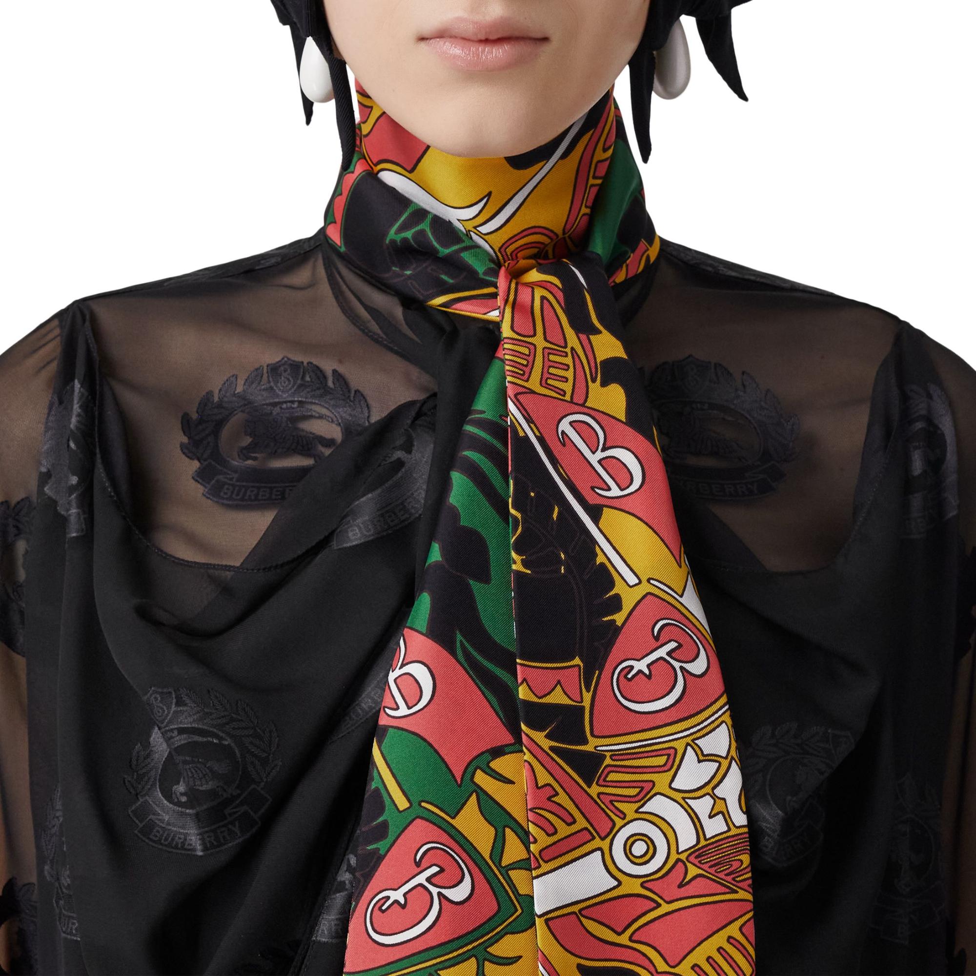 EKD 프린트 실크 스키니 스카프